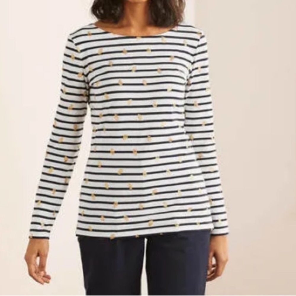 Boden Breton Stripe Long Sleeve Black/White Gold Lemons Size 10